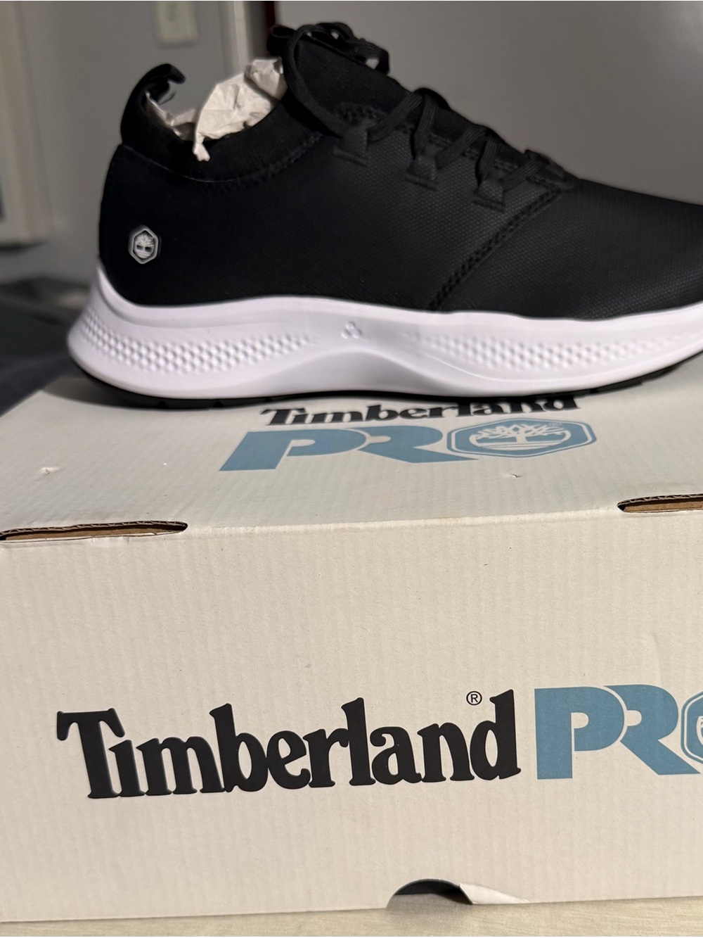 Timberland Black Low-Top Athletic Work Shoe with White Sole